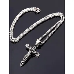 Vientiq Men 925 Sterling Silver-Plated Crucifix Jesus Cross Pendant With Chain-picture-28