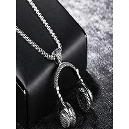 Vientiq Men 925 Sterling Silver-Plated Headphone Pendant With Chain-picture-18