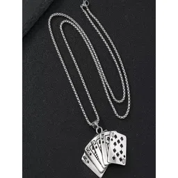 Vientiq mens Silver-Plated Hip Hop Street Poker Playing Cards Pendant Chain Necklace-picture-33