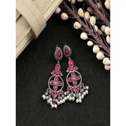 Vientiq Silver-Plated Kundan Studded Contemporary Drop Earrings-picture-29