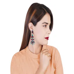 Vientiq Silver-Plated Kundan Studded Contemporary Drop Earrings-picture-30