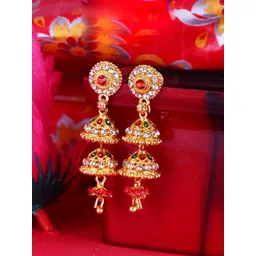 Vighnaharta Gold-Plated Cubic Zirconia Stone Studded Dome Shaped Jhumkas-picture-15