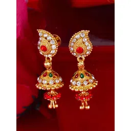 Vighnaharta Gold-Plated Cubic Zirconia Studded Contemporary Jhumkas Earrings-picture-18