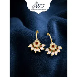 Vighnaharta Gold-Plated Stone-Studded & Pearls Bugadi Earrings-picture-29