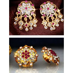 Vighnaharta Gold-Toned Floral Drop Earrings-picture-41