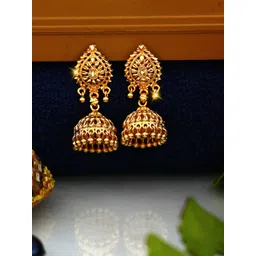 Vighnaharta Gold-Toned Floral Jhumkas Earrings-picture-26
