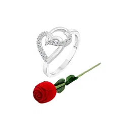 Vighnaharta Rhodium-Plated Cubic Zirconia-Studded Finger Ring With Rose Ring Box-picture-35