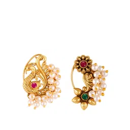 Vighnaharta Set Of 2 Gold-Plated Pearl Beaded Nosepin image 2