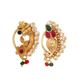 Vighnaharta Set Of 2 Gold-Plated Stone-Studded & Artificial Beaded Septum Nosepin-picture-27