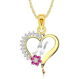 vighnaharta valentine day gift valentineday gift for her gift for him gift for women gift for men Valentine's Pink Flower Heart Initial N Letter CZ Gold and Rhodium Plated Alloy Pendant for Women and Girls-[VFJ1253PG]-picture-24