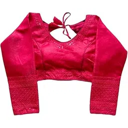 vihu fashion Milan Silk Full Sleeve V Neck Multi Embroidery Trendy Saree Blouse(Rukmini)-picture-6