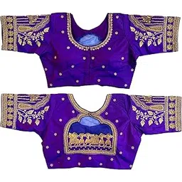 vihu fashion Women's Golden Zari Embroidery Work with Heavy Maggam Work Multicolor Blouse(Ruby)-picture-14