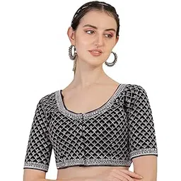 vihu fashion Women's Heavy Silver Jari Thread Readymade Blouse for Saree Lehenga-picture-16