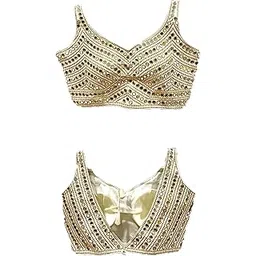 vihu fashion Women's Multicolor Phantom Silk Sequin Sleeves Saree Blouse (Half Sleeves Included)-picture-13