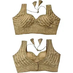 vihu fashion Women's Readymade Sleeveless Sweetheart Neck Back Hook Open Saree Fancy Blouse-picture-11