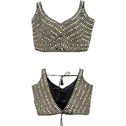 vihu fashion Women's Women's Embroidery Work Real Mirror V Neck Sleeveless Readymade Blouse-picture-37