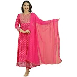 vijay & laxmi the kurti hub Laxmi Collection Women's Rayon Embroidery Work Anarkali Gown with Dupatta & Pant Set-picture-41