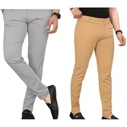 VIJETA Garments for Men Lycra Blend Formal Trousers ? Smart Fit Office Wear Pants with Elastic Waistband & Zip Fly Pack of 2-picture-48