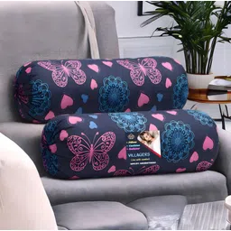 villagers Microfibre Bolster Pack of 2 Geometric Butterfly & Heart Print Design-picture-16