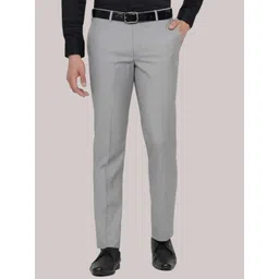 VILLAIN Grey Solid Mid-Rise Stretchable Men's Formal Trousers-picture-10
