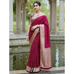 VILLE FASHION Ethnic Motifs Woven Design Zari Kanjeevaram Saree-picture-26