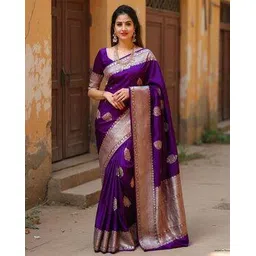 ville fashion Women Floral Woven Banarasi Silk Saree with Contrast Border-picture-14