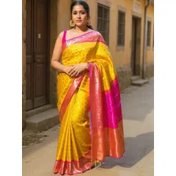 VILLE FASHION Yellow Art Silk Woven Design Kanjeevaram Sarees-picture-13
