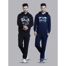 Vimal Jonney Black & Navy Regular Fit Printed Hooded Sweatshirt & Trackpant Set - Pack of 2-picture-39