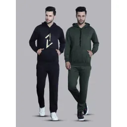Vimal Jonney Black & Olive Regular Fit Printed Hooded Sweatshirt & Trackpant Set - Pack of 2-picture-47