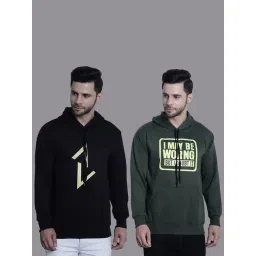 Vimal Jonney Black & Olive Regular Fit Printed Hooded Sweatshirt - Pack of 2-picture-35