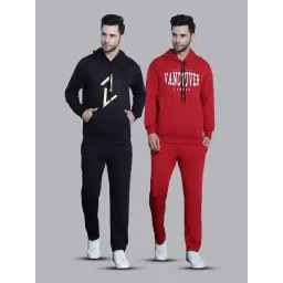 Vimal Jonney Black & Red Regular Fit Printed Hooded Sweatshirt & Trackpant Set - Pack of 2-picture-25