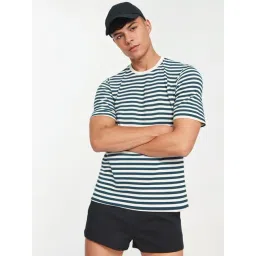 Vimal Jonney Blue & White Cotton Loose Fit Striped T-Shirt-picture-37