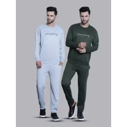 Vimal Jonney Grey & Olive Regular Fit Logo Print Sweatshirt & Trackpant Set - Pack of 2-image-4