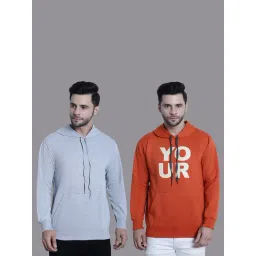 Vimal Jonney Grey & Orange Regular Fit Printed Hooded Sweatshirt - Pack of 2-picture-36