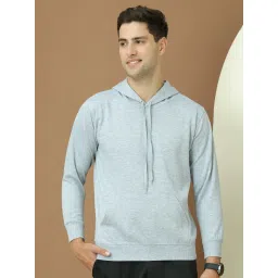 Vimal Jonney Grey Fleece Regular Fit Solid Hooded Sweatshirt image 1