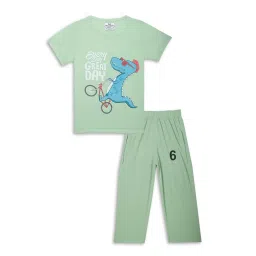 Vimal Jonney Kids Mint Green & Pink Printed T-Shirt Set image 2