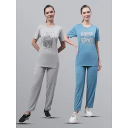 Vimal Jonney Light Grey & Blue Printed T-Shirt With Track Pants - Pack of 2-picture-39