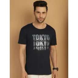 Vimal Jonney Navy Regular Fit Printed Crew T-Shirt-picture-19