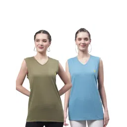 Vimal Jonney Olive & Blue Cotton Logo Print T-Shirt (Pack Of 2)-image-17
