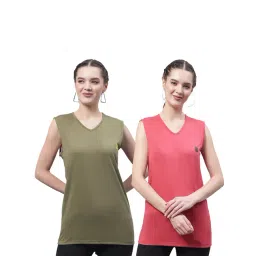 Vimal Jonney Olive & Coral Cotton Logo Print T-Shirt (Pack Of 2)-image-15