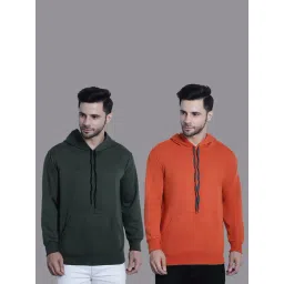 Vimal Jonney Olive & Orange Regular Fit Hooded Sweatshirt - Pack of 2-image-30