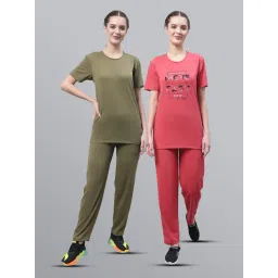 Vimal Jonney Olive & Pink Printed T-Shirt With Track Pants - Pack of 2-image-3