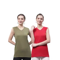 Vimal Jonney Olive & Red Cotton Logo Print T-Shirt (Pack Of 2)-image-3