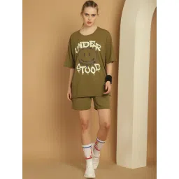 Vimal Jonney Olive Green Cotton Printed T-Shirt & Shorts Set-image-9