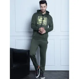 Vimal Jonney Olive Regular Fit Printed Hooded Sweatshirt & Trackpants Set-image-28