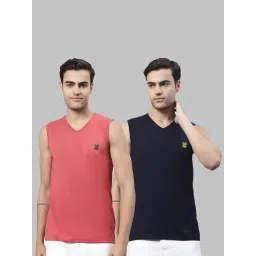Vimal Jonney Pink & Dark Navy Sleeveless Lounge T-Shirt - Pack of 2-image-22