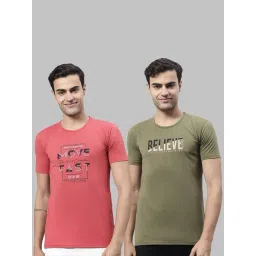 Vimal Jonney Pink & Olive Printed Lounge T-Shirt - Pack of 2-image-35