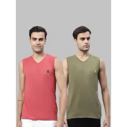 Vimal Jonney Pink & Olive Sleeveless Lounge T-Shirt - Pack of 2-image-9