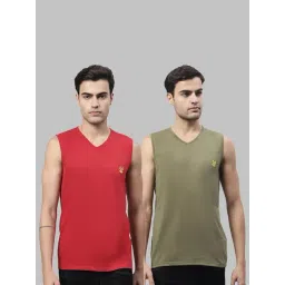 Vimal Jonney Red & Olive Sleeveless Lounge T-Shirt - Pack of 2-picture-30