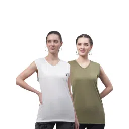 Vimal Jonney White & Olive Cotton Logo Print T-Shirt (Pack Of 2)-image-19